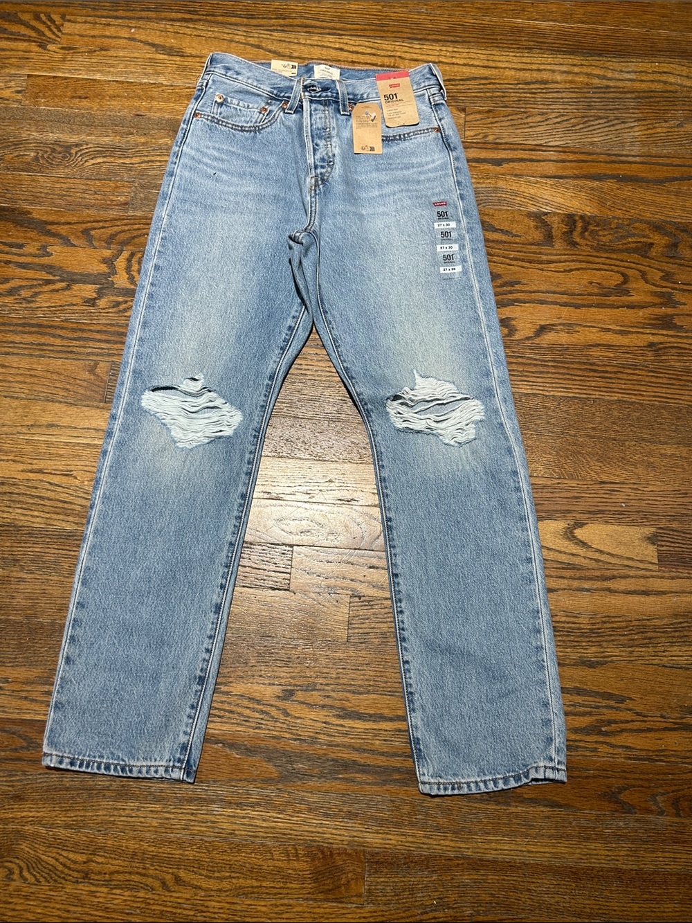 Levi's 501 Original Light Blue Distressed Straight Jeans